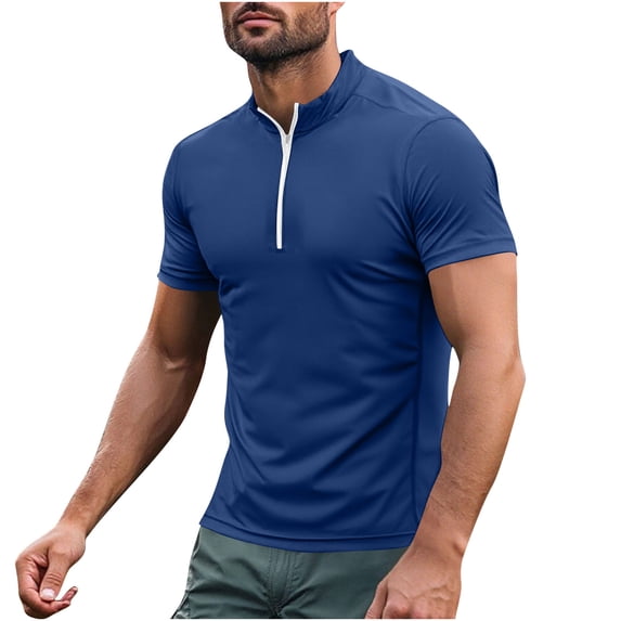 biudgviw Workout Shirts for Men Quick Dry Stand Collar Running Tees Quarter Zip Fitted Short Sleeve Muscle T Shirt S-XXXL
