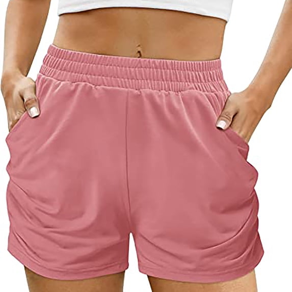 biudgviw Workout Shorts for Women Elastic High Waisted Athletic Yoga Shorts Pleated Solid Color Plus Size Running Shorts with Pockets