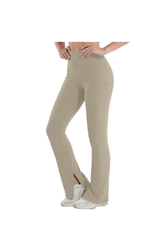 Yoga Pants with Pockets for Women Side Split Bell Bottom Workout Leggings Lightweight Soft Flare Work Dress Pants