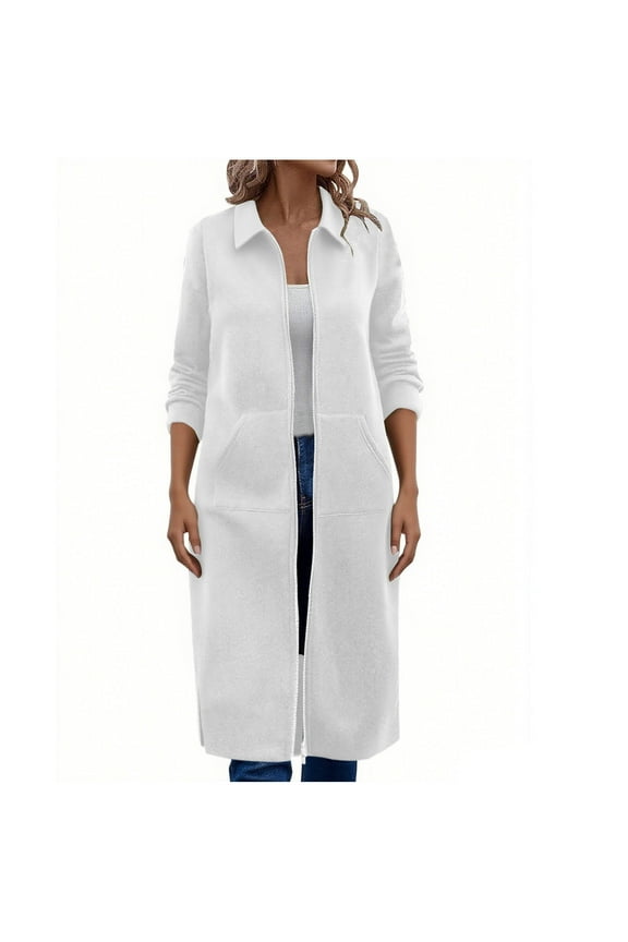 Zip Up Sweatshirt for Women Side Split Long Sleeve Lapel Jacket Coat Loose Casual Warm Long Outwear with Pockets