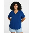 thumbnail image 1 of Terra & Sky Women's Plus Size V-Neck Tee with Short Sleeves, Size 0X-5X, 1 of 3