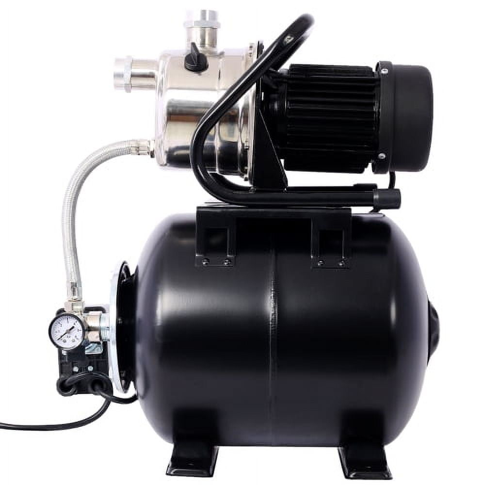 black 1.6 HP Shallow Well Pump with 5-Gallon Pressure Tank, Automatic Garden & Irrigation Water Pump, Stainless Steel Head, 1000 GPH, for Home Lawn Farm