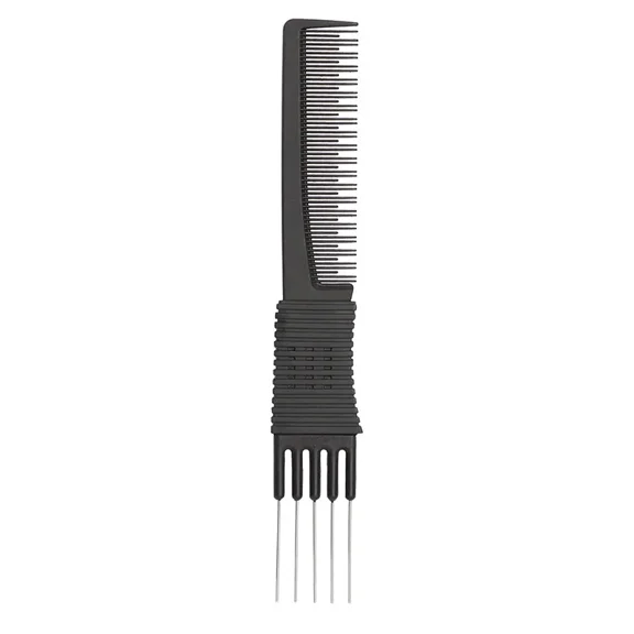 black 2 Head Black Carbon Lift Teasing Combs with Metal Prong,Black Carbon Comb with Stainless Steel Lift for Hair Salon Home Supplies