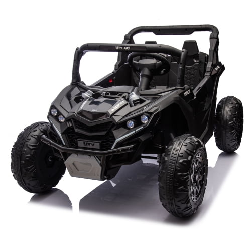 black 24V Two-Seater Kids Ride On UTV W/Parents Remote Control,Four-Wheel Suspension,Slow Start,Large wheel design,Anti-collision bar,Storage space,Music,USB,Bluetooth,Volume control