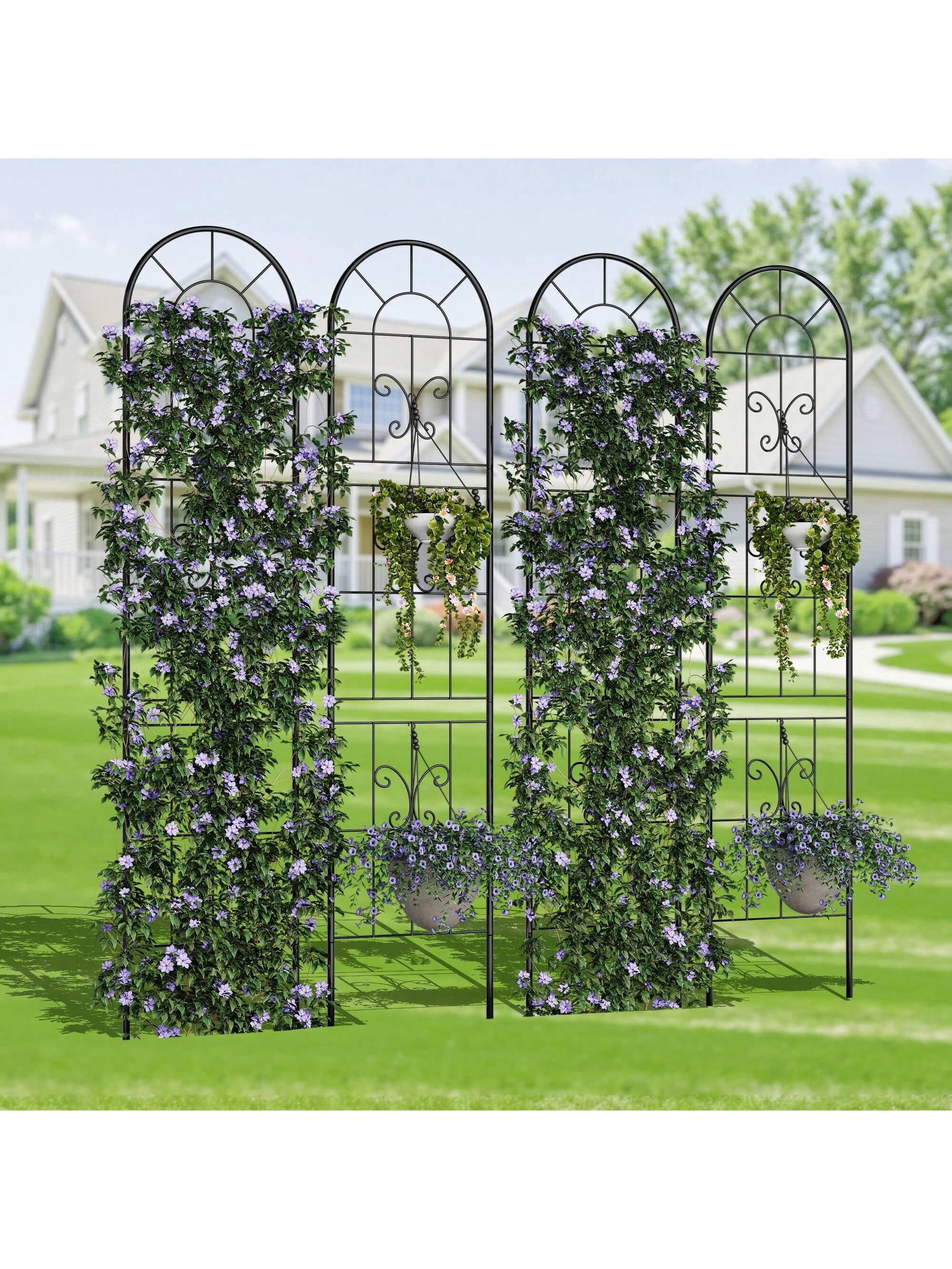 black- 4 Pack Panels No Dig Dog Fence Outdoor - 55 Inch Tall Rustproof Animal Barrier With Gate, Decorative Garden Fence Panels For Yard Border, Patio(55 X 11.8inch)