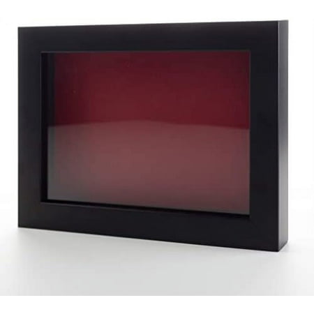 black 6x8 wood box picture frame with red acid-free backing uv & hanging hardware - with 3/4" usable depth - great keepsake box memorial frame box
