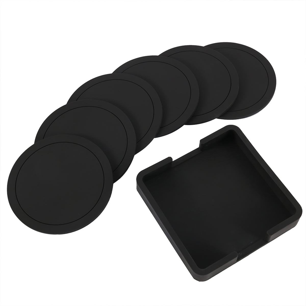 Black 7pcs Non slip Silicone Drinking Coaster Set Holder Cup Coaster