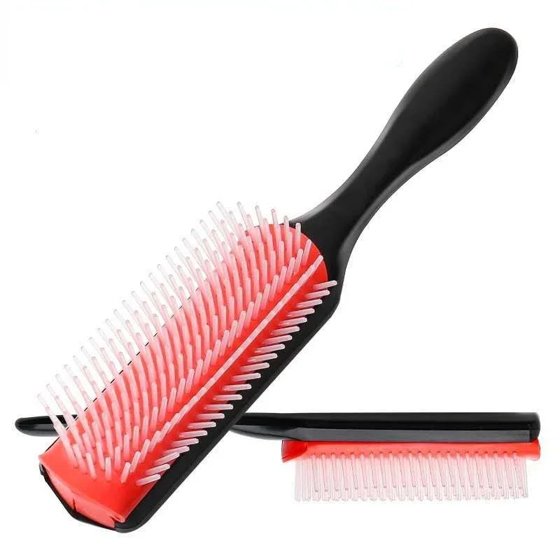black  9-Rows Detangling Hair Brush Denman Detangler Hairbrush Scalp Massager Straight Curly Wet Hair Comb for Women Men Home Salon