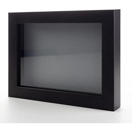 black 9x12 wood box picture frame with grey acid-free backing uv & hanging hardware - with 3/4" usable depth - great magazine display frame box