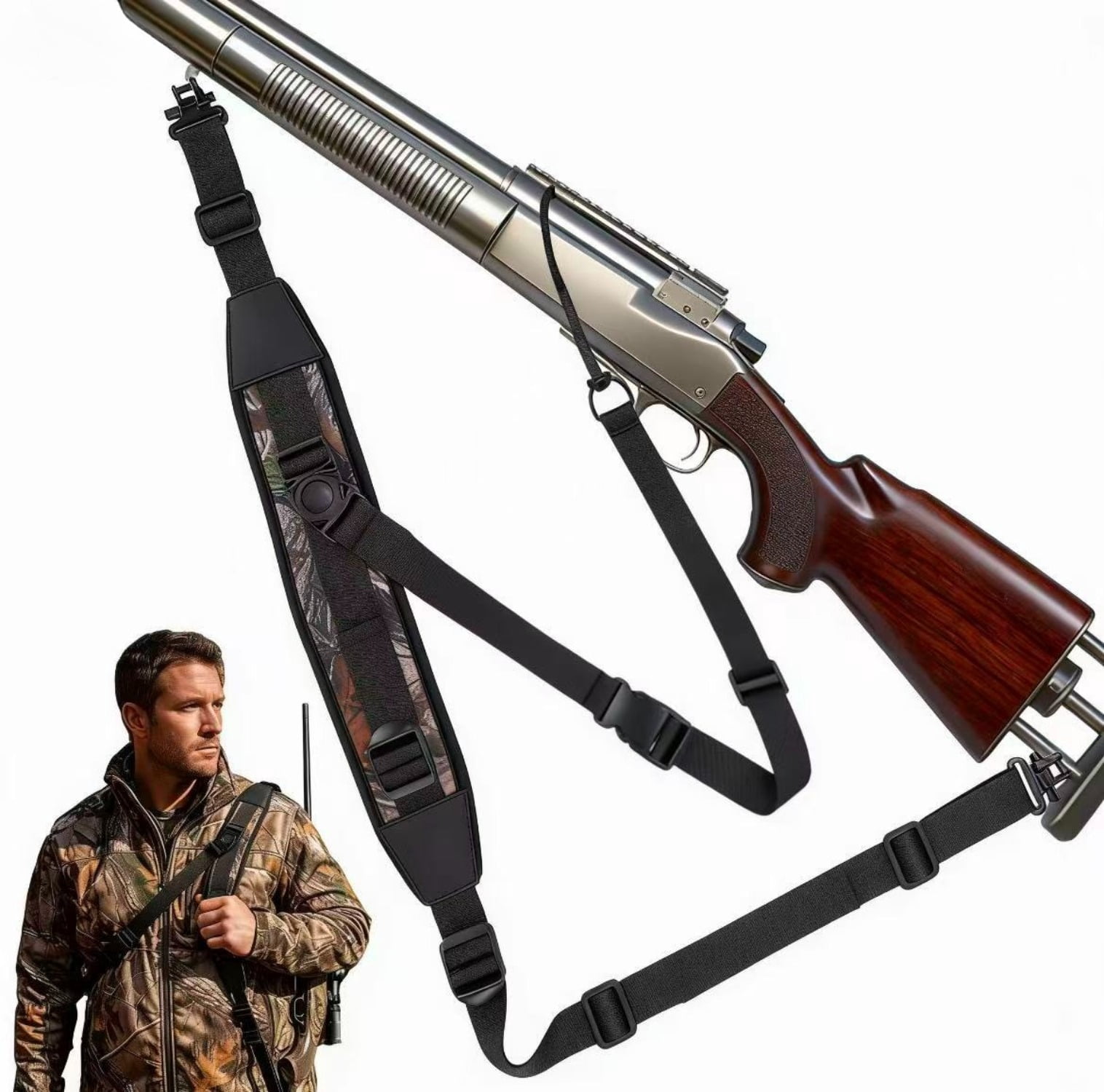 black Camouflage Rifle Sling for Hunting, 3-Point Quick Release ...