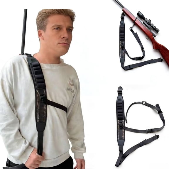 black Camouflage Rifle Sling for Hunting, 3-Point Quick Release Adjustable Gun Sling, 1" Padded Shoulder Strap with Metal Swivels, 26-40 inch