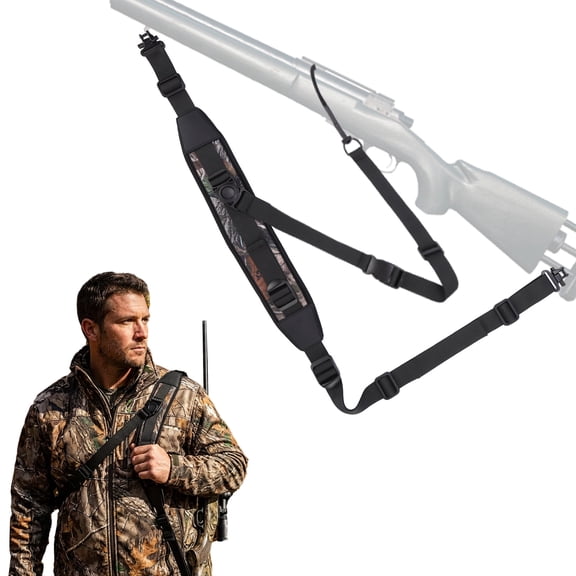 black Camouflage Rifle Sling for Hunting, 3-Point Quick Release Adjustable Gun Sling, 1" Padded Shoulder Strap with Metal Swivels, 26-40 inch