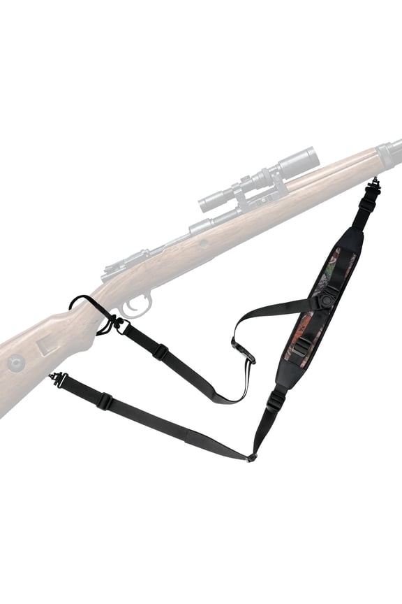 black Camouflage Rifle Sling for Hunting, 3-Point Quick Release Adjustable Gun Sling, 1" Padded Shoulder Strap with Metal Swivels, 26-53 inch