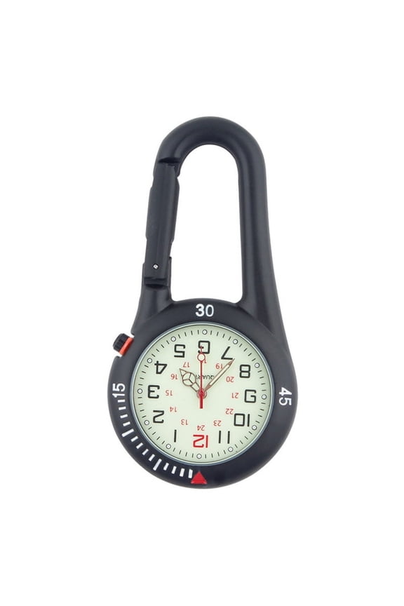 black Clip On Quartz Watch for Men and Women Glow Backpack Buckle Belt Watch for Doctors Nurses Hiking