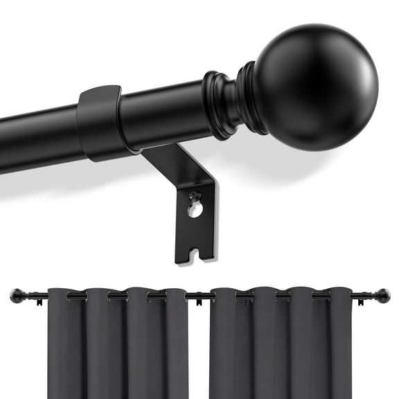 Curtain Rods for Windows 48 to 144 inches, Adjustable Length Curtain Rod with Metal Finials, 1 inch Diameter Heavy Duty Drapery Rod for Modern Decor Bedroom Kitchen Living Room
