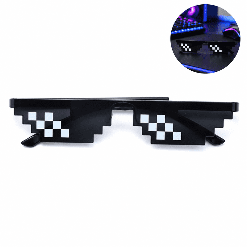 black Pixel Sunglasses, Pixelated 8 Bit Meme Shades with Mosaic Eye ...
