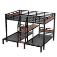 thumbnail image 1 of black Queen over Twin over Twin Metal Bunk Bed ,triple metal bunk bed with Storage shelves and storage stairs, 1 of 5