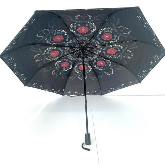 black RED ROSE flower prints 3 folding umbrella