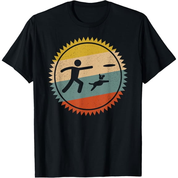 black Shirt Frisbee With Dog Vintage T-shirt For Dog Lovers T-Shirt