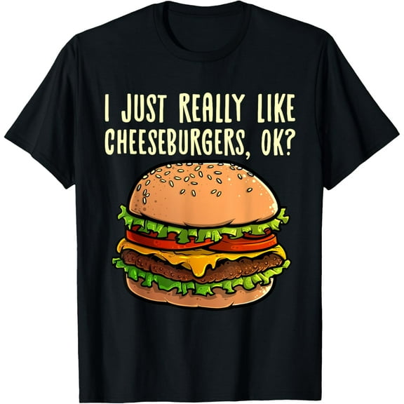black Shirt Funny Cheeseburger Hamburger Design Burger Lover Men Women T-Shirt