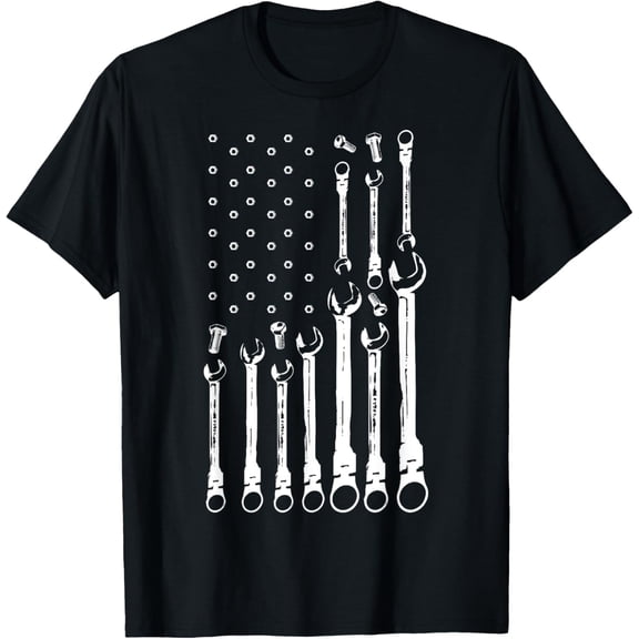 black Shirt Mechanic Flag American Patriotic Flag Car Mechanic USA Flag T-Shirt