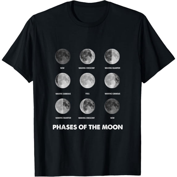 black Shirt Moon Phases - Moon Cycle - Lunar Cycle - Lunar Eclipse T-Shirt