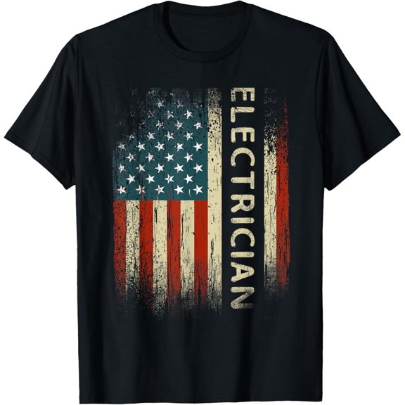 black Shirt Patriotic Electrician Gifts American USA Flag Funny Lineman T-Shirt