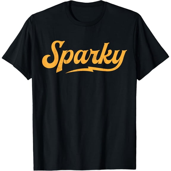 black Shirt Sparky Electrician Funny Lineman Dad Retro Vintage Novelty T-Shirt