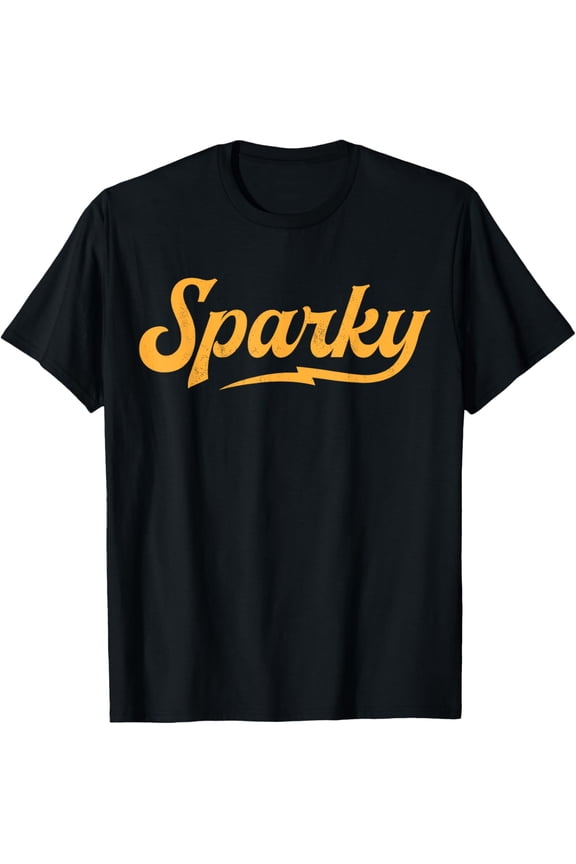 black Shirt Sparky Electrician Funny Lineman Dad Retro Vintage Novelty T-Shirt
