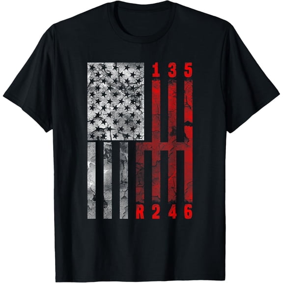 black Shirt Stick Shift American Flag Muscle Car 6 Gears Mechanic Shirt T-Shirt