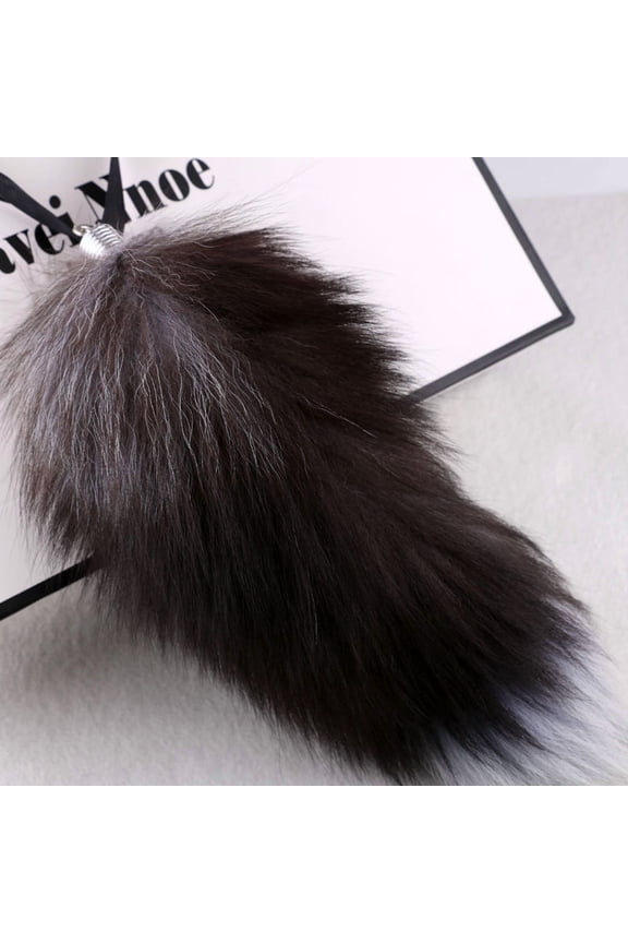 black Super Huge and Fluffy Real Fox Tail Faux Fur Tail Keychain Pendant Cosplay Toy Handbag Accessories Hook
