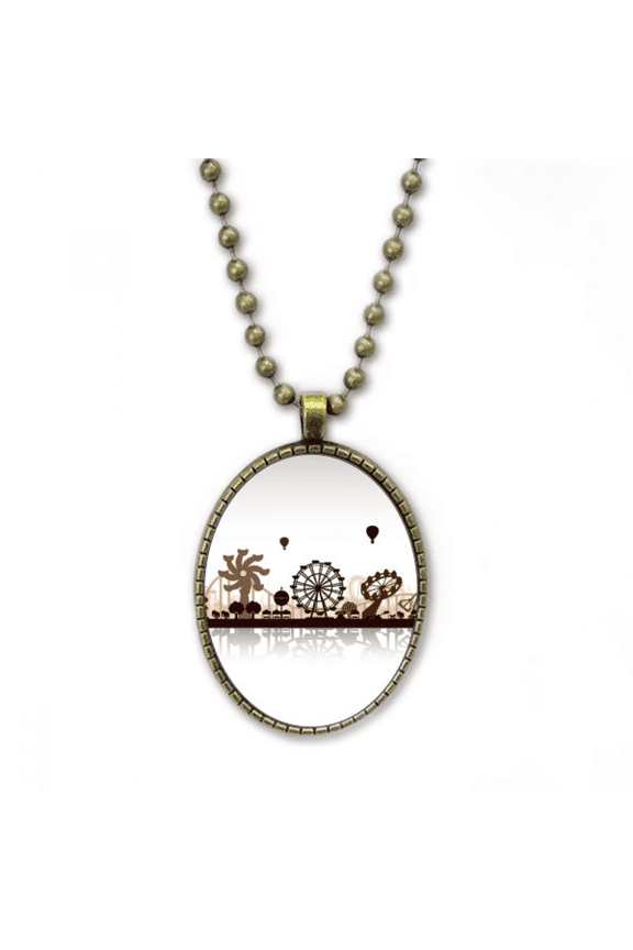 black amusement park facilities outline necklace vintage chain bead pendant jewelry collection
