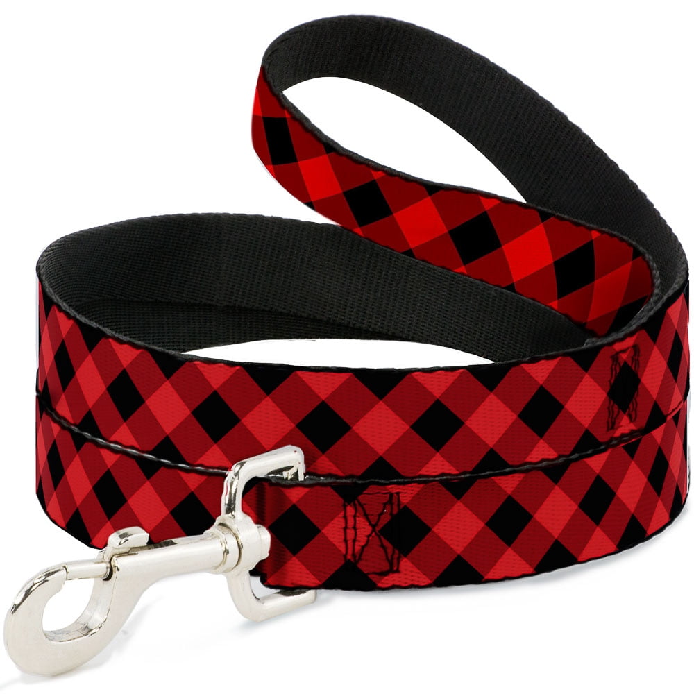 Buckle-Down Pet Leash, Dog Leash, Diagonal Buffalo Plaid Black Red, 6 Feet Long 1.0 Inch Wide