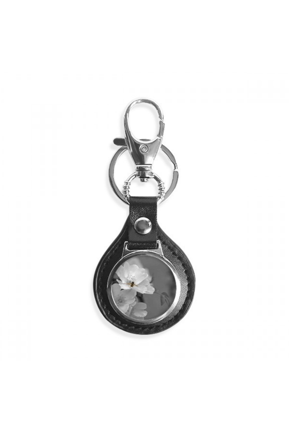 black and white beautiful flowers key link chain keyholder finder hook metal