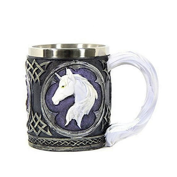 black and white purple celtic mug with white unicorn head