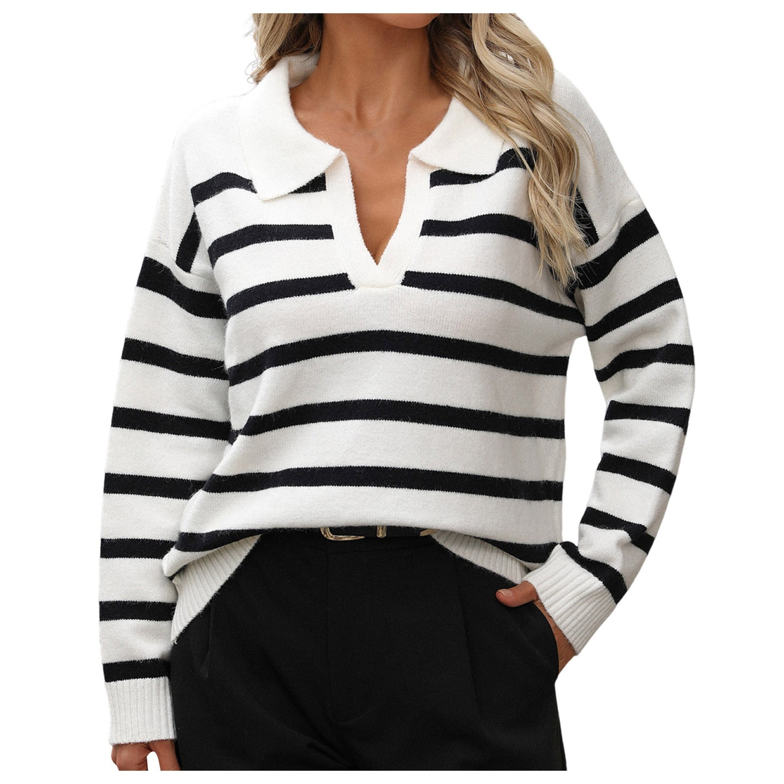 Gray And White Stripe Shirt For Women