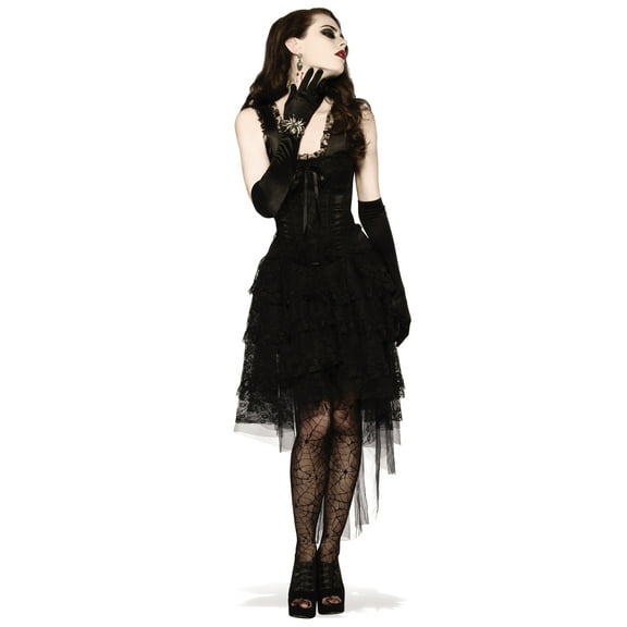 Black As Night Witch Vampire Gothic Lace Dress Halloween Costume-Std