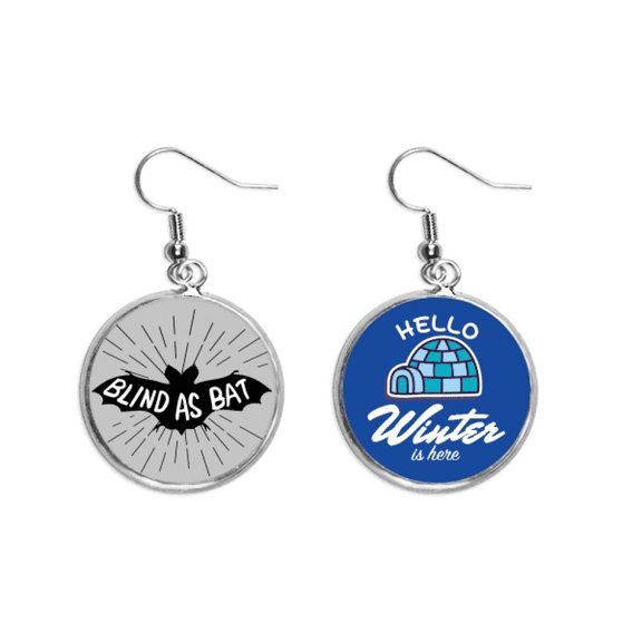 black bat animal outline natural dangle drop winter ice earring jewelry