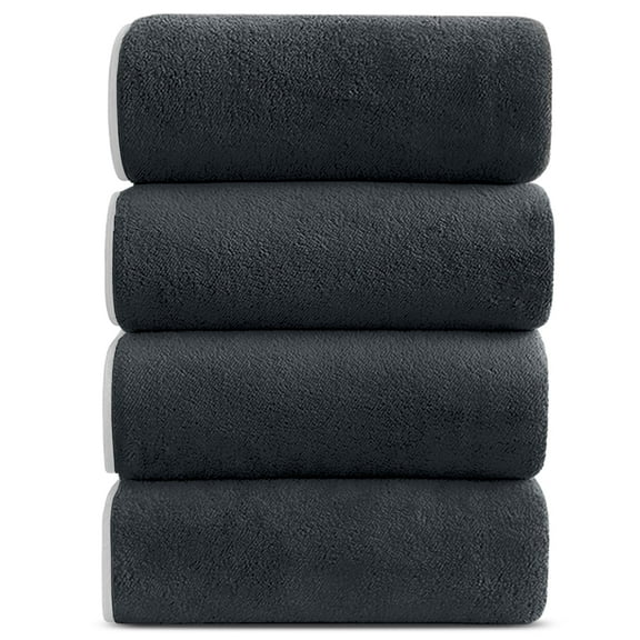Bath Towels Set of 4, Larger & Light Bath Towels 28 x 55 Inches, 100% Microfiber Super Soft and Highly Absorbent, Bath Sheets Quicker to Dry, Perfect Bathroom Towels for Daily Use, Black