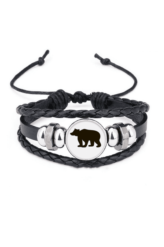 black bear cute animal portrayal bracelet braided leather woven wristband