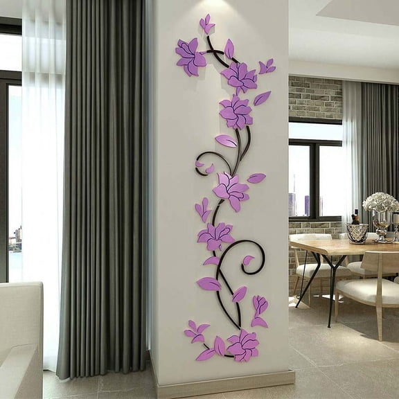 (black branches + dark purple on the right)Rose vine 3D acrylic crystal wall sticker with a solid three-dimensional effect