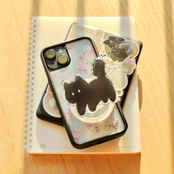black cat MagSafe phone grip E-reader Grip Bookish black cat Bookish Merch Gift for Book Lover dark Phone Grip Magnetic E-reader H8