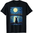 thumbnail image 1 of black cat Painting art Starry Night kitty kitten Van Gogh T-Shirt, 1 of 5