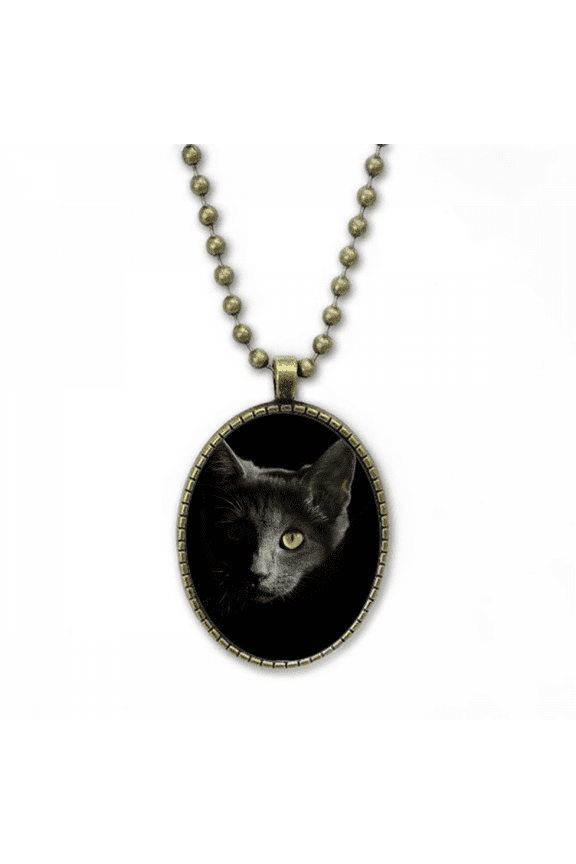 black cat animal stare dark necklace vintage chain bead pendant jewelry collection