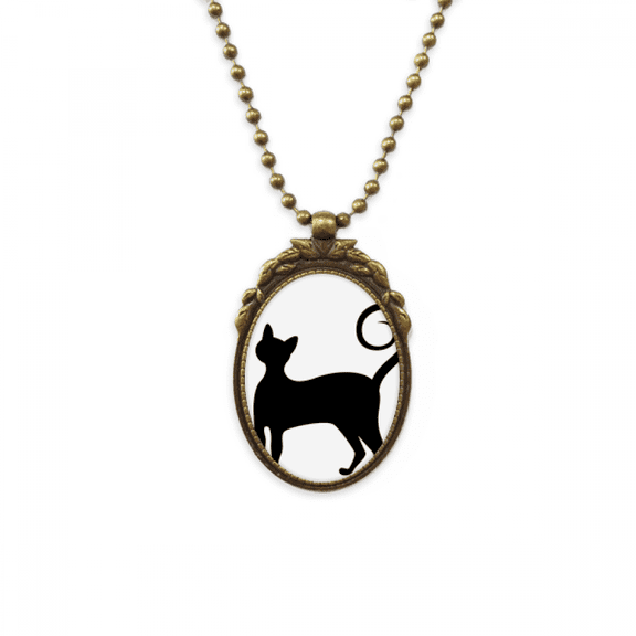black cat mewing elegant animal outline antique necklace vintage bead pendant keychain