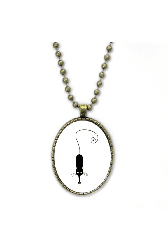 black cat pet lover animal art outline necklace vintage chain bead pendant jewelry collection