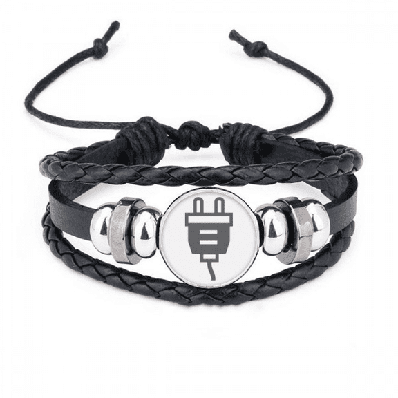 black charging cable plug socket pattern bracelet braided leather woven wristband