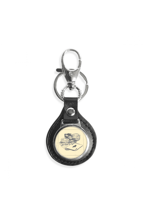 black chip poker illustration pattern key link chain keyholder finder hook metal