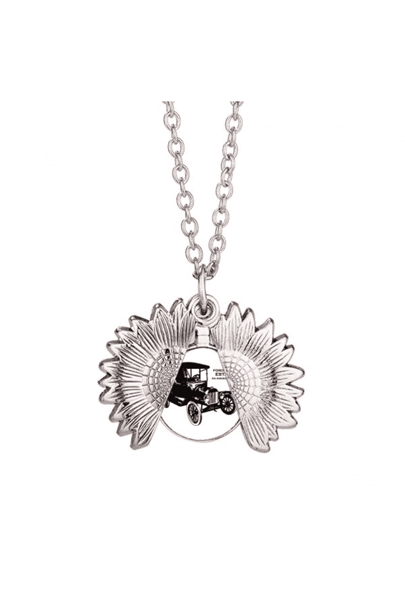 black classic cars mechanical pattern sunflower necklace pendant locket jewelry