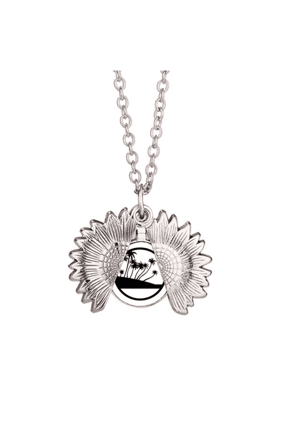black coconut tree beach sunflower necklace pendant locket jewelry